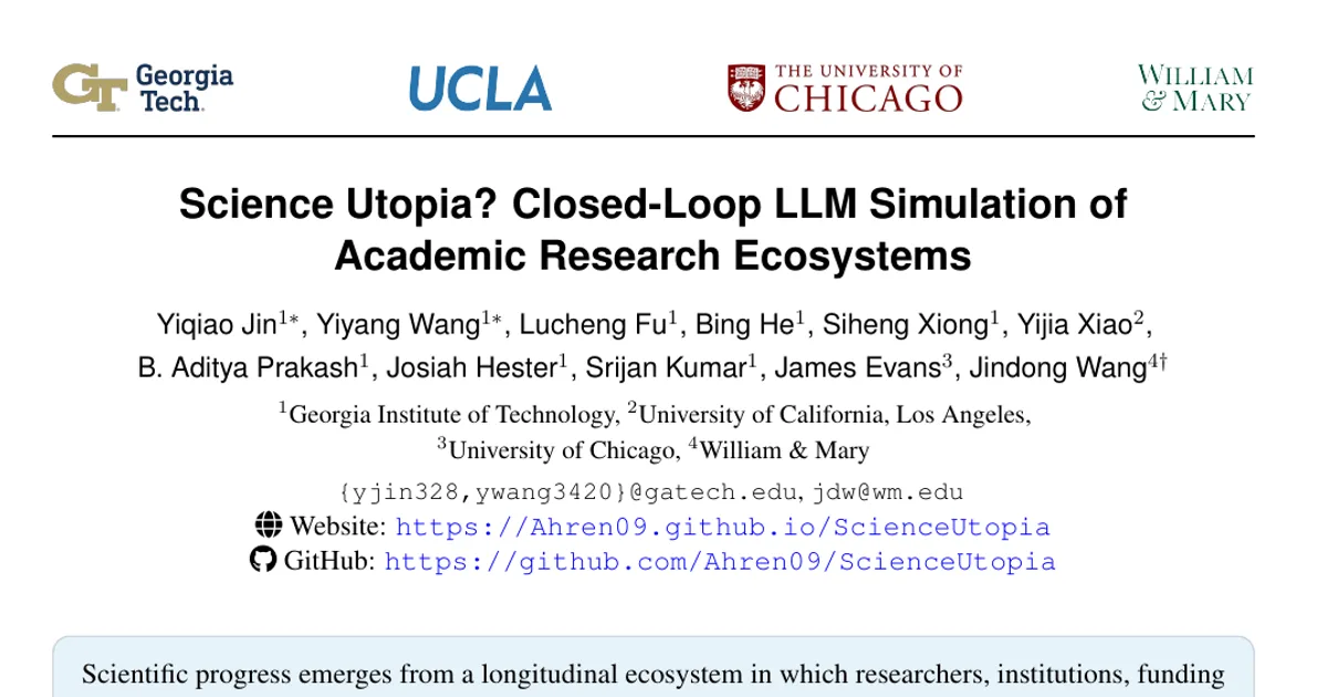 Science Utopia? Closed-Loop LLM Simulation of Academic Research Ecosystems