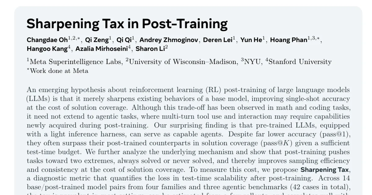 Sharpening Tax in Post-Training