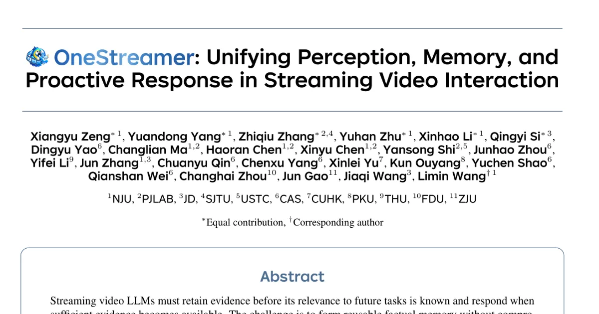 OneStreamer: Unifying Perception, Memory, and Proactive Response in Streaming Video Interaction