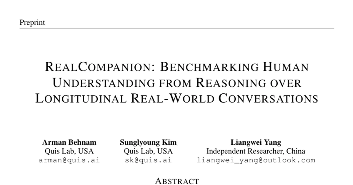 RealCompanion: Benchmarking Human Understanding from Reasoning over Longitudinal Real-World Conversations