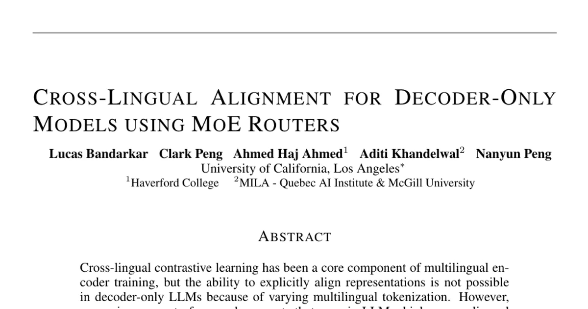 Cross-Lingual Alignment for Decoder-Only Models using MoE Routers