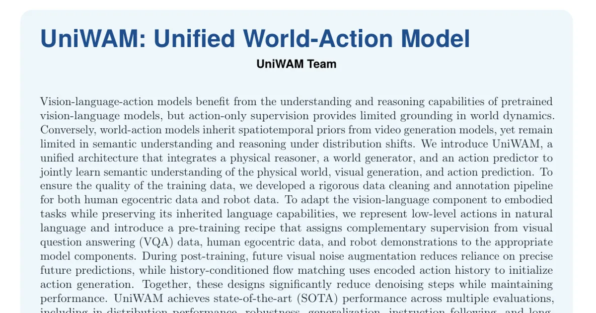 UniWAM: Unified World-Action Model
