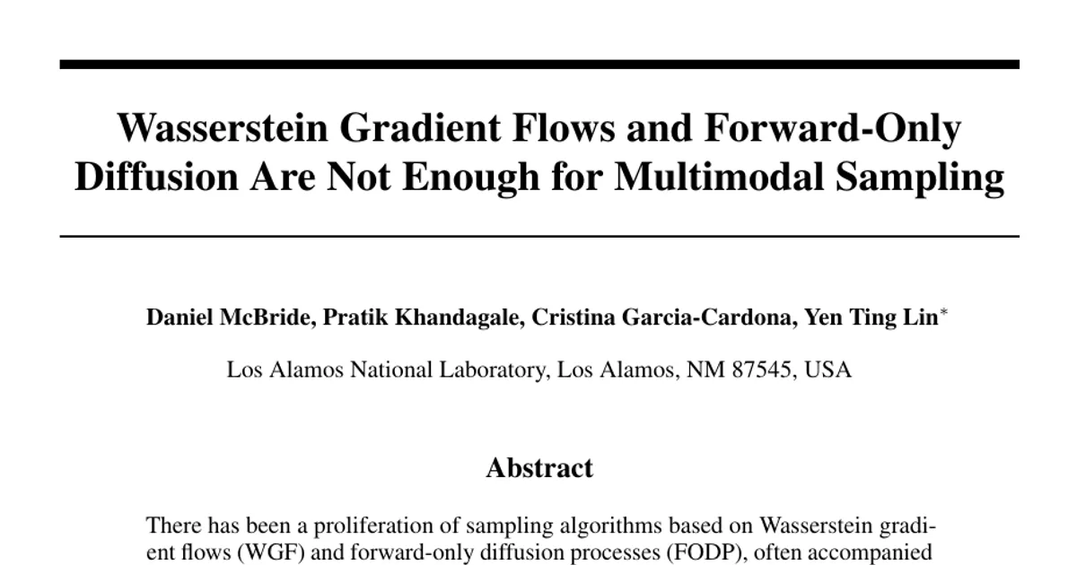 Wasserstein Gradient Flows and Forward-Only Diffusion Are Not Enough for Multimodal Sampling