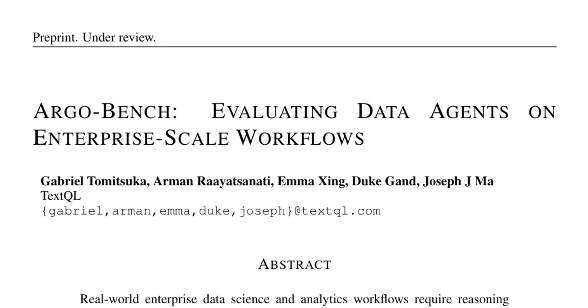 Argo-Bench: Evaluating Data Agents on Enterprise-Scale Workflows