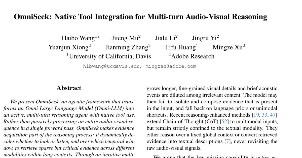 OmniSeek: Native Tool Integration for Multi-turn Audio-Visual Reasoning