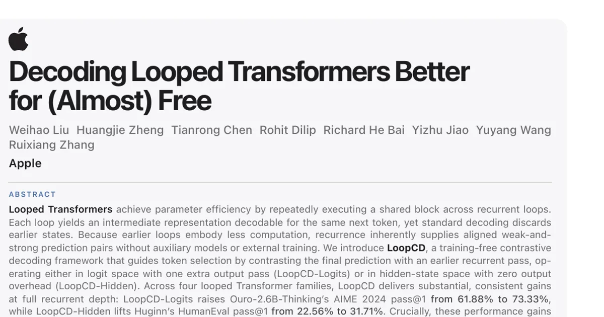 Decoding Looped Transformers Better for (Almost) Free