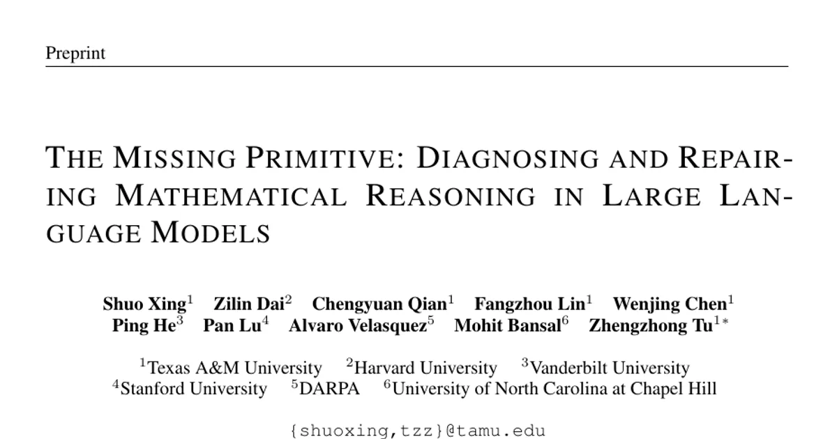 The Missing Primitive: Diagnosing and Repairing Mathematical Reasoning in Large Language Models