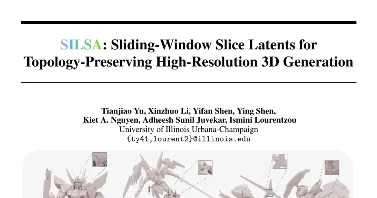 SILSA: Sliding-Window Slice Latents for Topology-Preserving High-Resolution 3D Generation