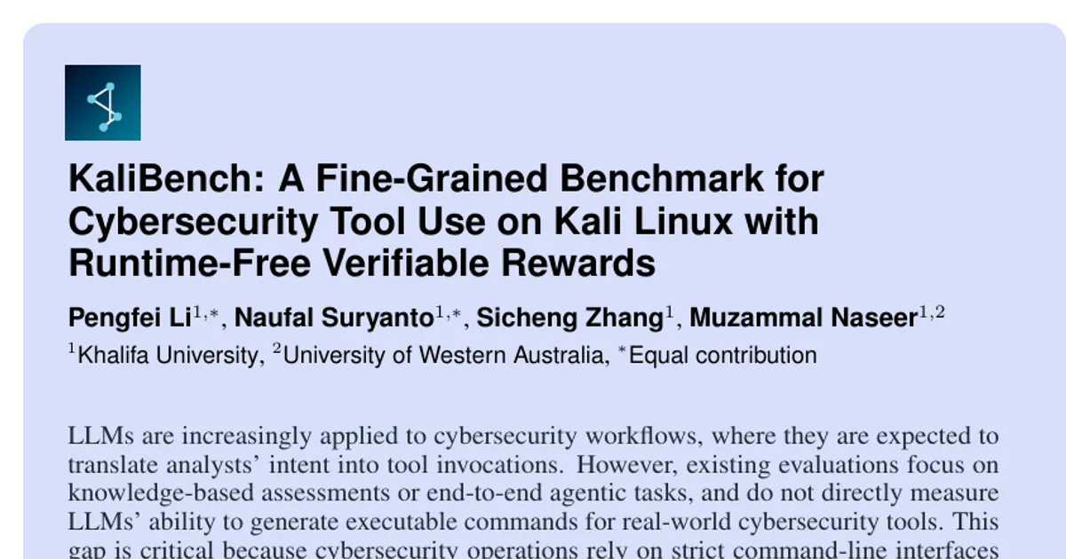 KaliBench: A Fine-Grained Benchmark for Cybersecurity Tool Use on Kali Linux with Runtime-Free Verifiable Rewards