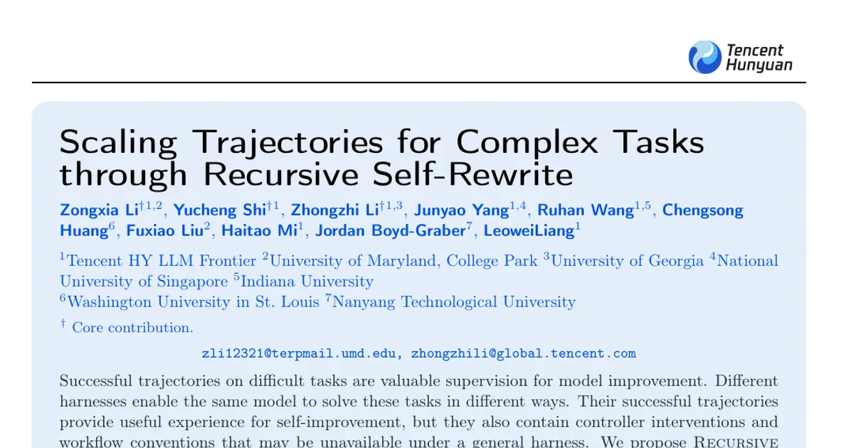 Scaling Trajectories for Complex Tasks through Recursive Self-Rewrite