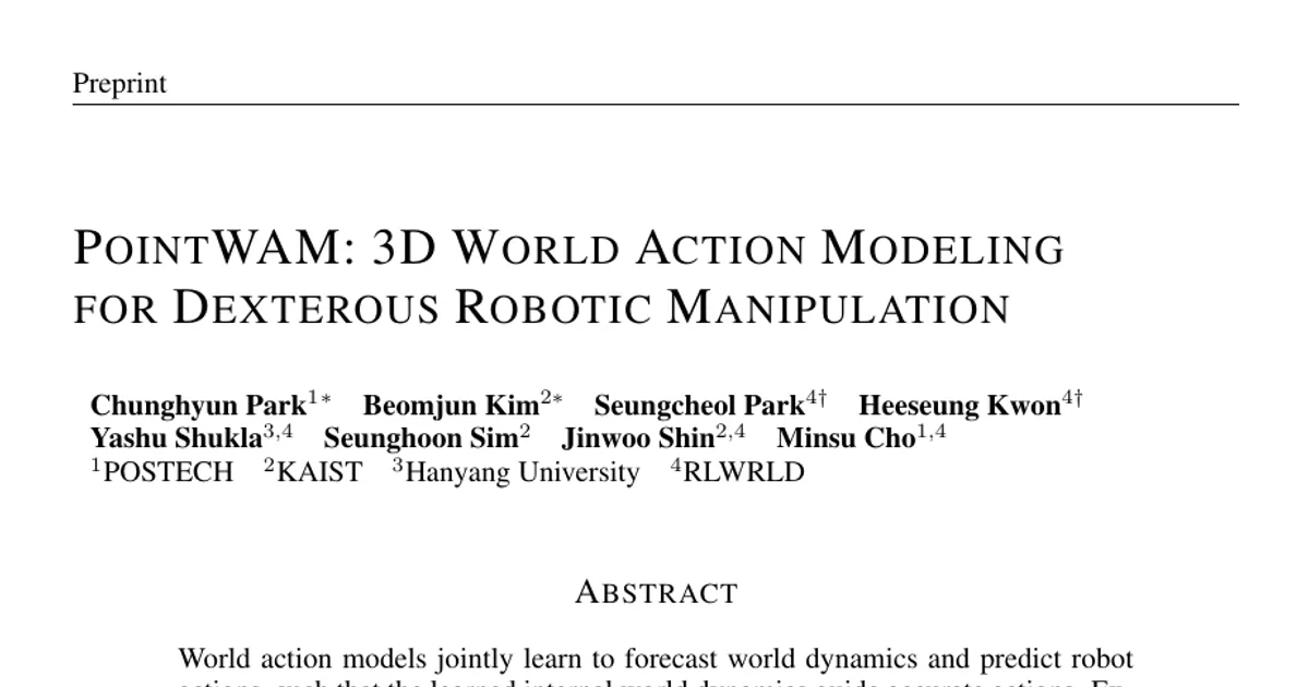 PointWAM: 3D World Action Modeling for Dexterous Robotic Manipulation