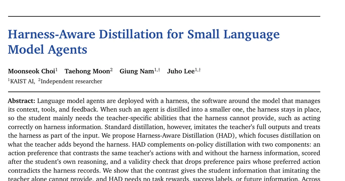 Harness-Aware Distillation for Small Language Model Agents