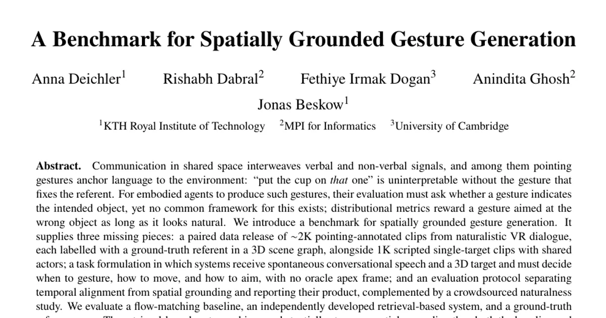 A Benchmark for Spatially Grounded Gesture Generation