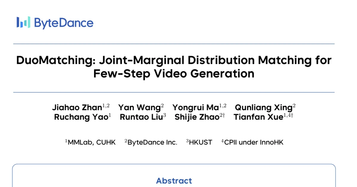 DuoMatching: Joint-Marginal Distribution Matching for Few-Step Video Generation