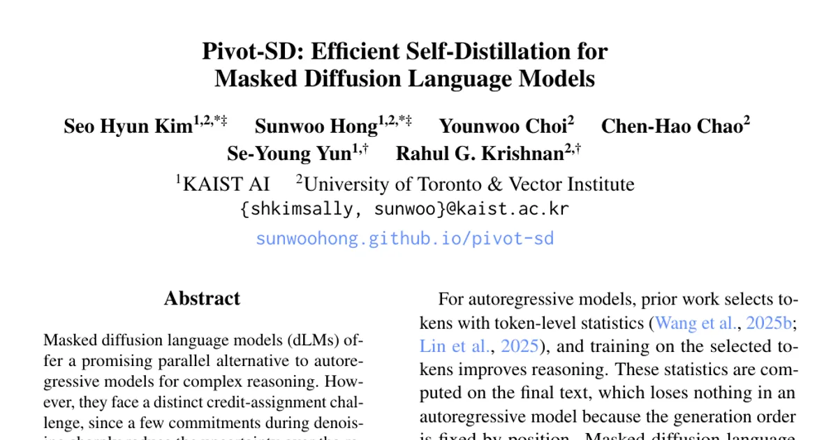 Pivot-SD: Efficient Self-Distillation for Masked Diffusion Language Models