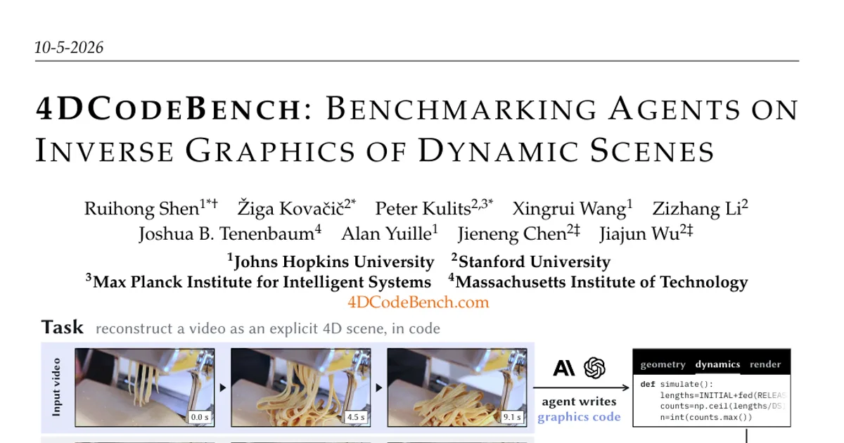 4DCodeBench: Benchmarking Agents on Inverse Graphics of Dynamic Scenes
