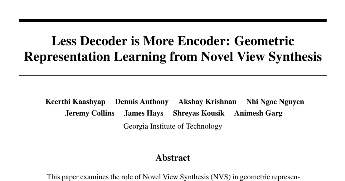 Less Decoder is More Encoder: Geometric Representation Learning from Novel View Synthesis