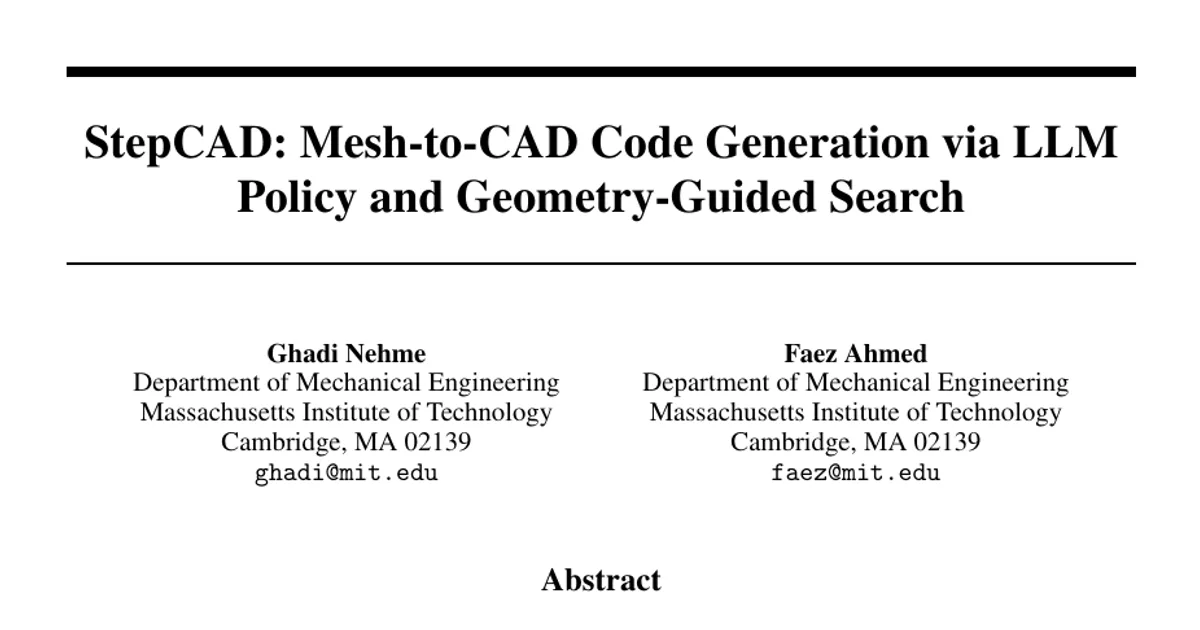 StepCAD: Mesh-to-CAD Code Generation via LLM Policy and Geometry-Guided Search