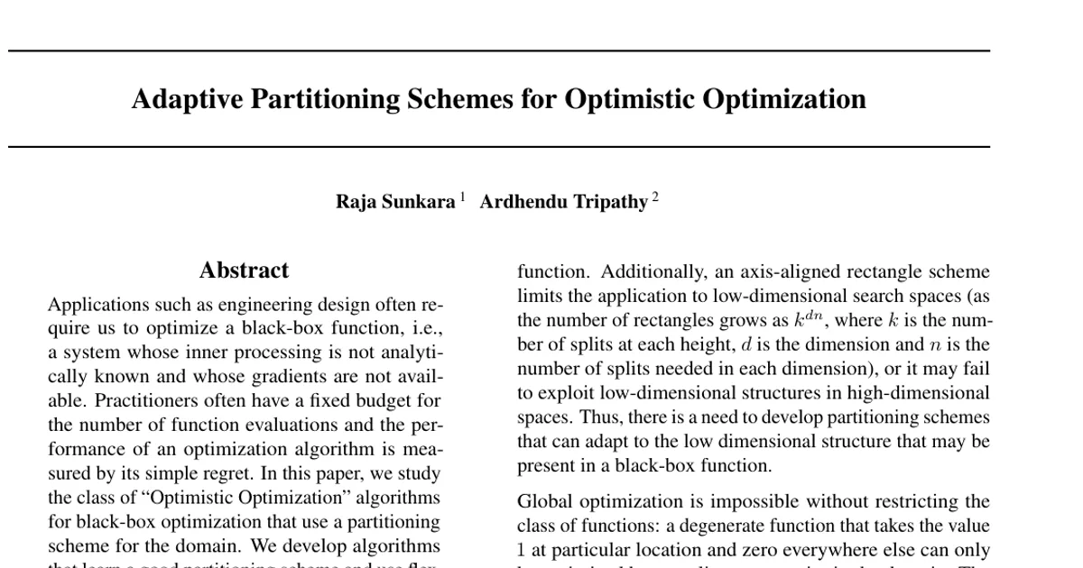 Adaptive Partitioning Schemes for Optimistic Optimization