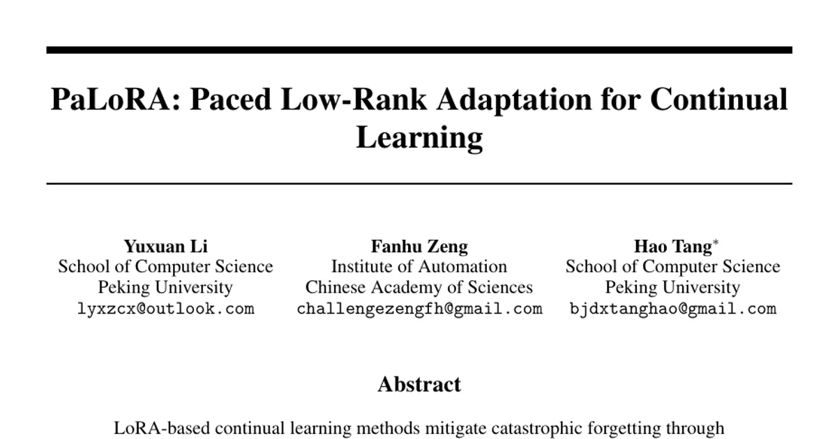 PaLoRA: Paced Low-Rank Adaptation for Continual Learning