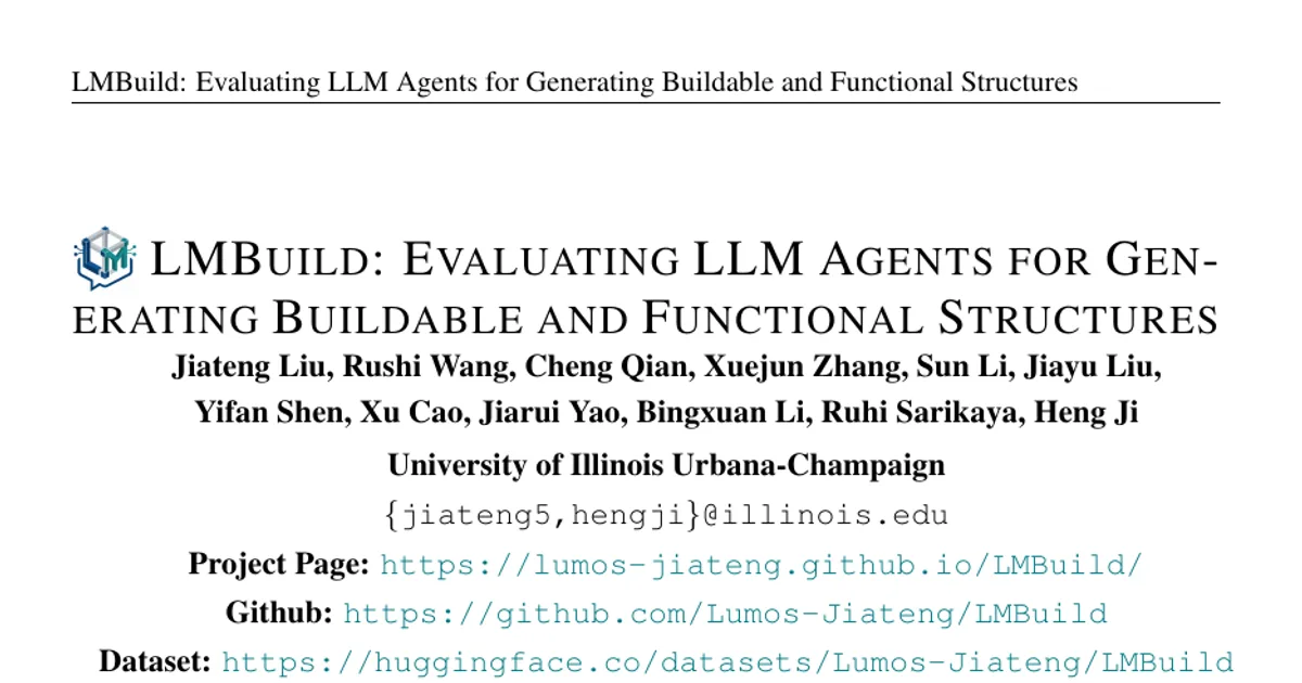 LMBuild: Evaluating LLM Agents for Generating Buildable and Functional Structures