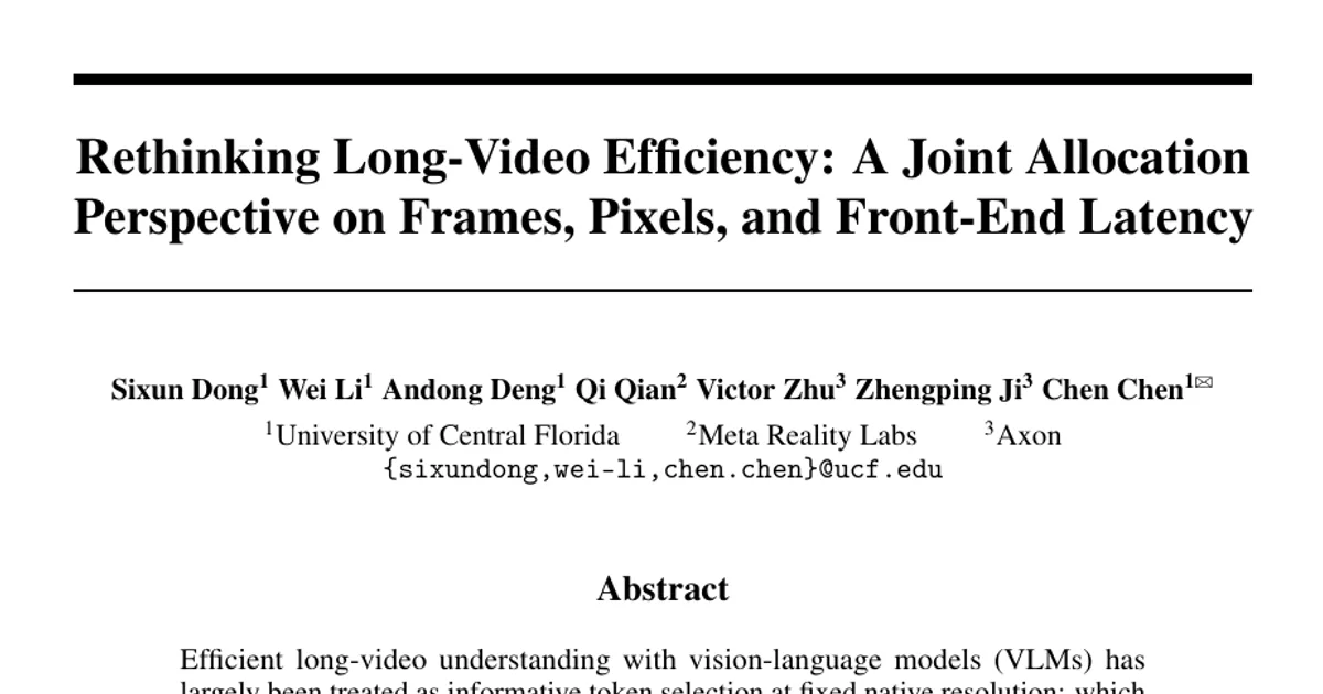 Rethinking Long-Video Efficiency: A Joint Allocation Perspective on Frames, Pixels, and Front-End Latency