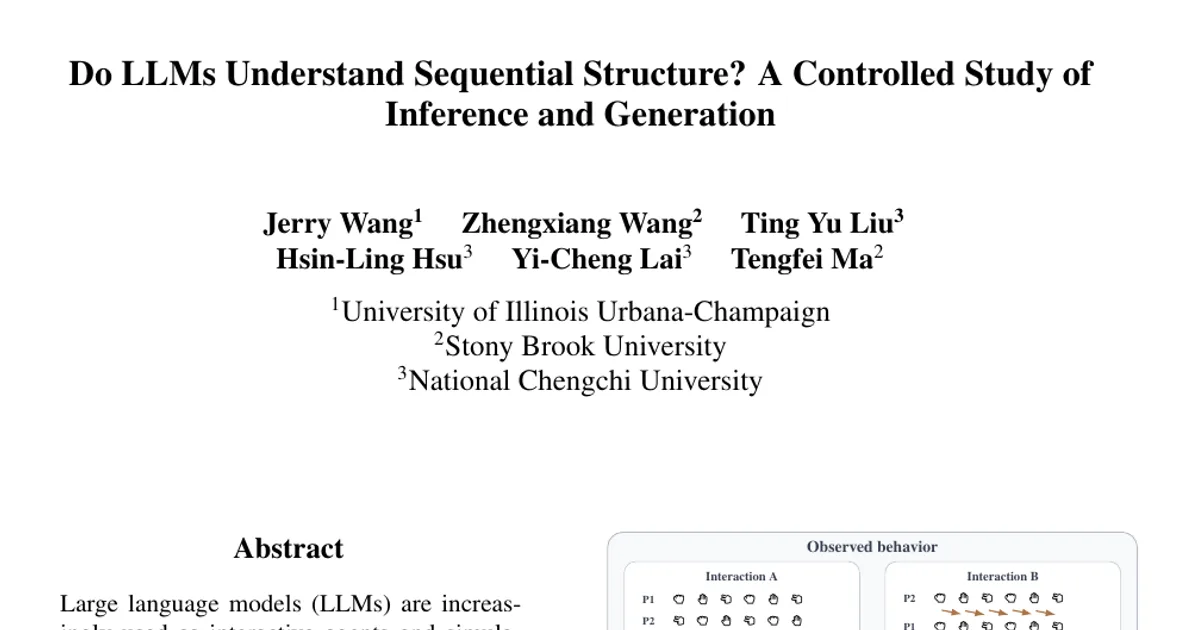 Do LLMs Understand Sequential Structure? A Controlled Study of Inference and Generation