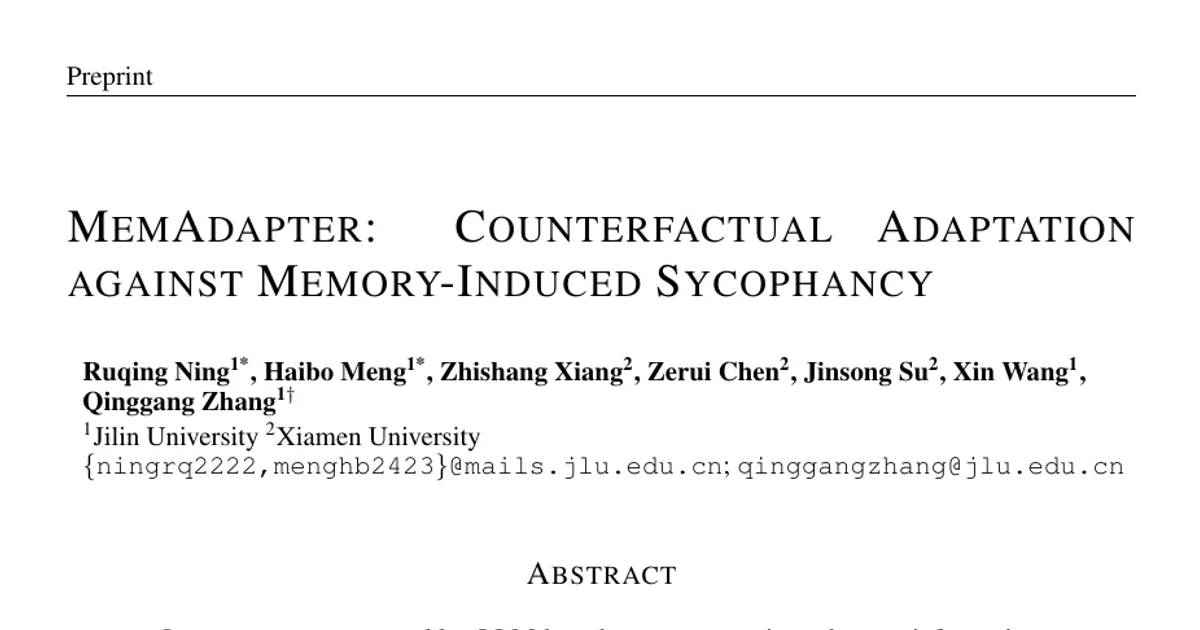Memadapter: Counterfactual Adaptation Against Memory-induced Sycophancy