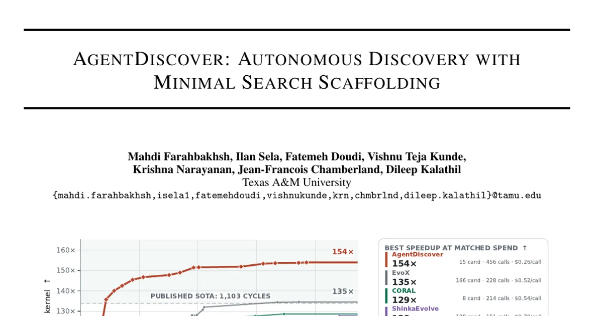 AgentDiscover: Autonomous Discovery with Minimal Search Scaffolding