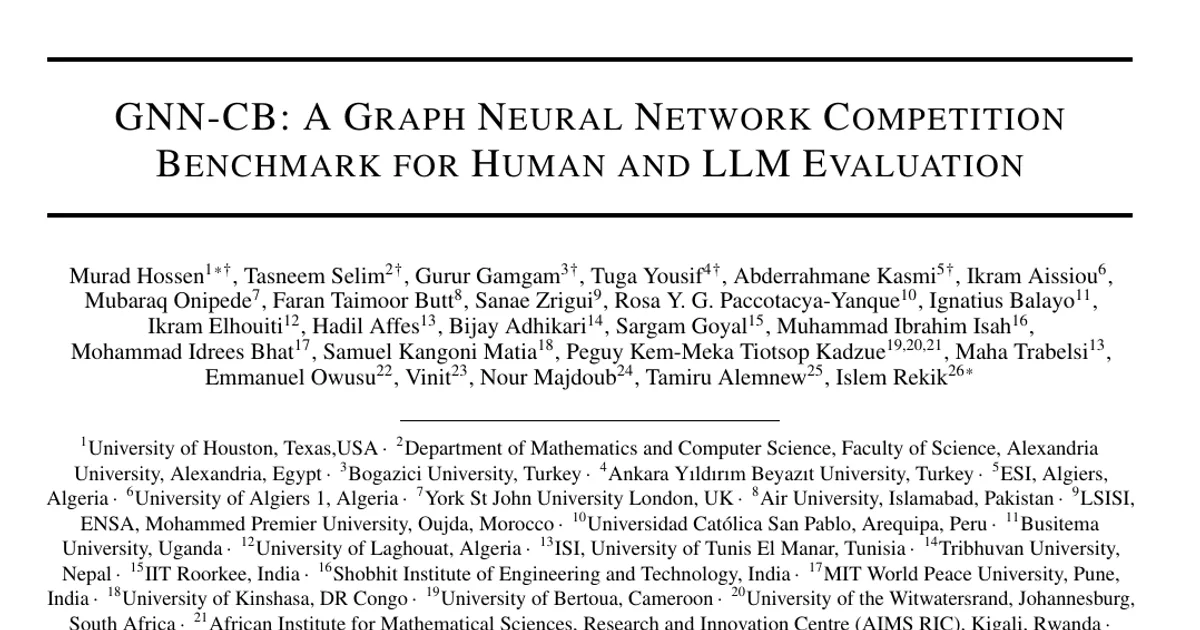 GNN-CB: A Graph Neural Network Competition Benchmark for Human and LLM Evaluation