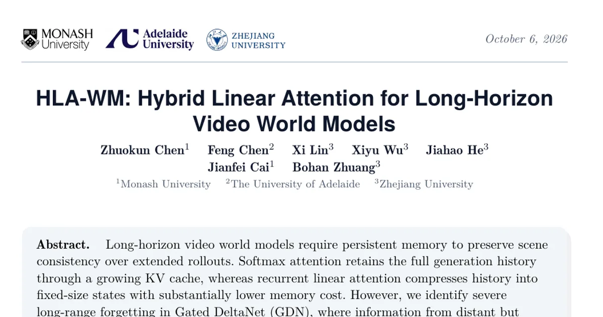HLA-WM: Hybrid Linear Attention for Long-Horizon Video World Models
