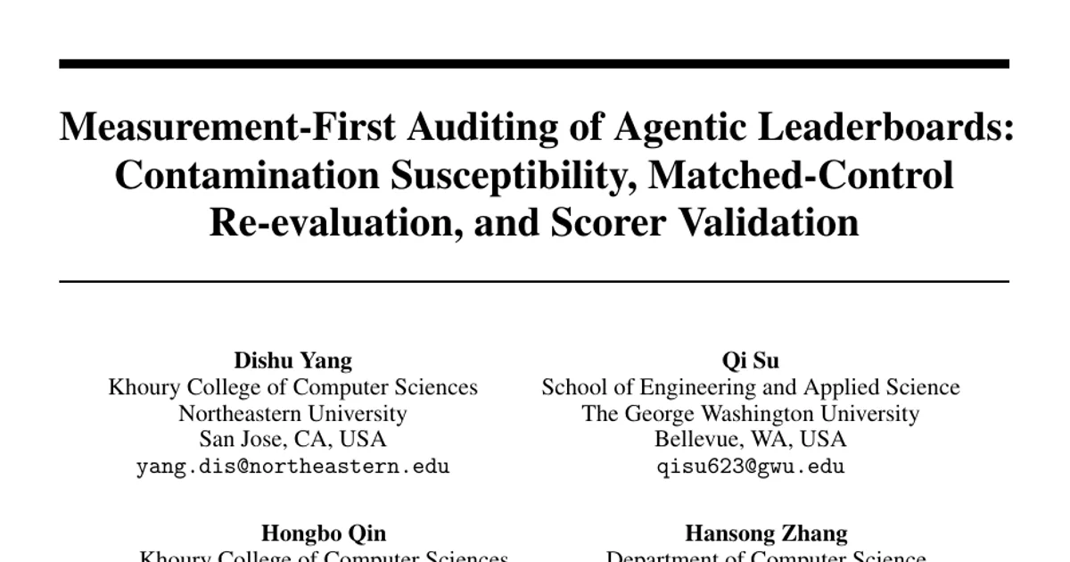 Measurement-First Auditing of Agentic Leaderboards: Contamination Susceptibility, Matched-Control Re-evaluation, and Scorer Validation
