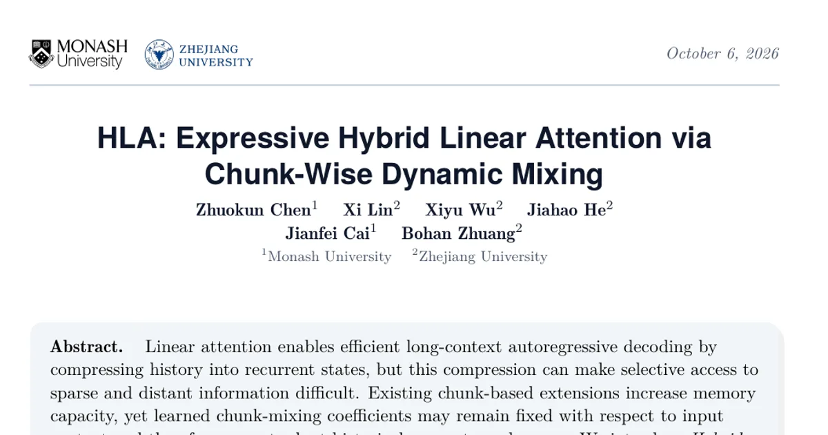 HLA: Expressive Hybrid Linear Attention via Chunk-Wise Dynamic Mixing