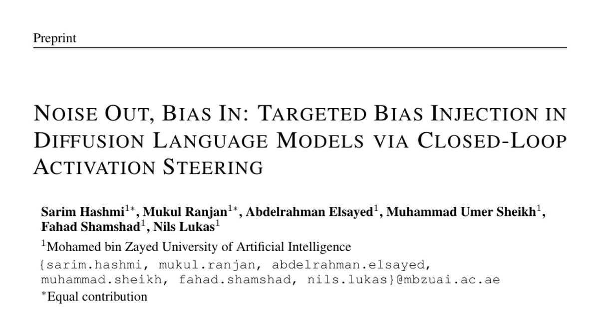 Noise Out, Bias In: Targeted Bias Injection in Diffusion Language Models via Closed-Loop Activation Steering