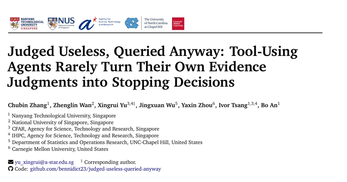 Judged Useless, Queried Anyway: Tool-Using Agents Rarely Turn Their Own Evidence Judgments into Stopping Decisions