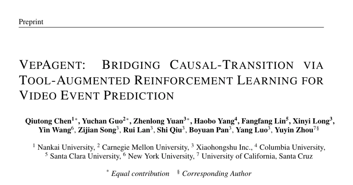 VepAgent: Bridging Causal-Transition via Tool-Augmented Reinforcement Learning for Video Event Prediction