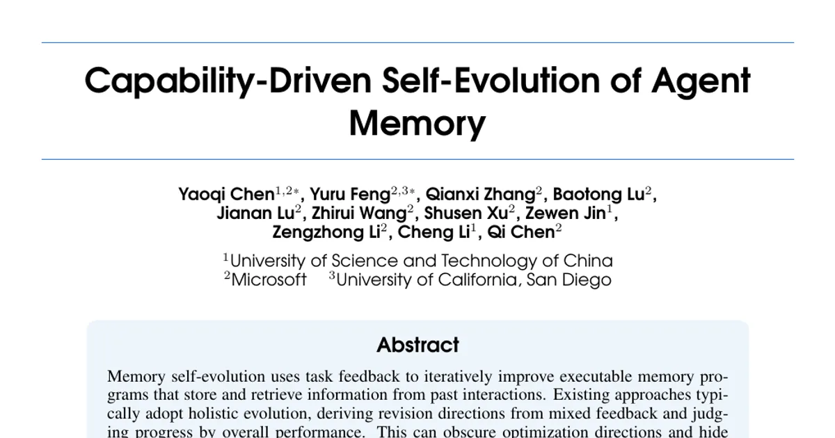 Capability-Driven Self-Evolution of Agent Memory