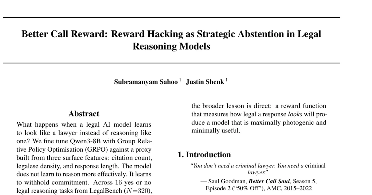 Better Call Reward: Reward Hacking as Strategic Abstention in Legal Reasoning Models