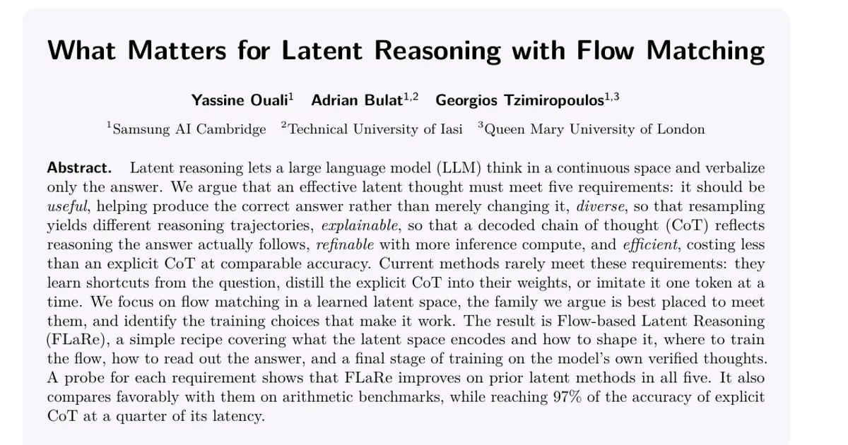 What Matters for Latent Reasoning with Flow Matching