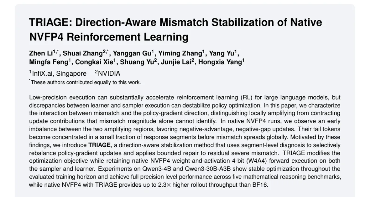TRIAGE: Direction-Aware Mismatch Stabilization of Native NVFP4 Reinforcement Learning