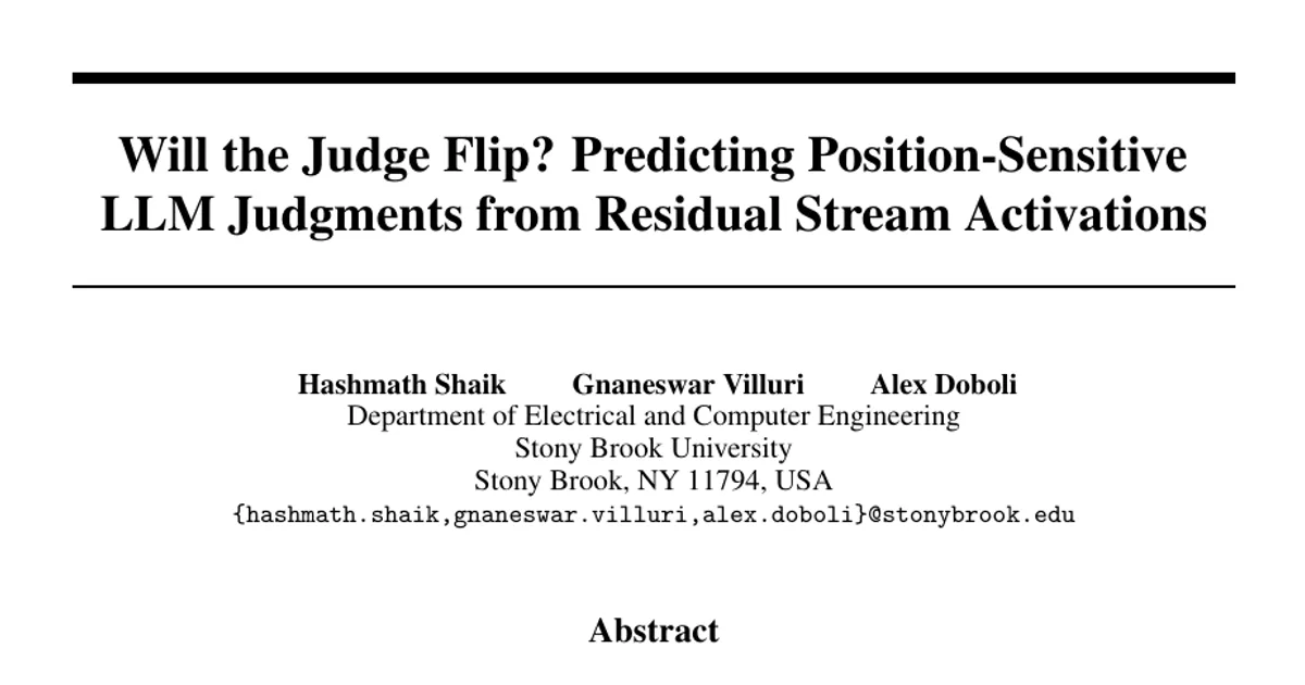 Will the Judge Flip? Predicting Position-Sensitive LLM Judgments from Residual Stream Activations