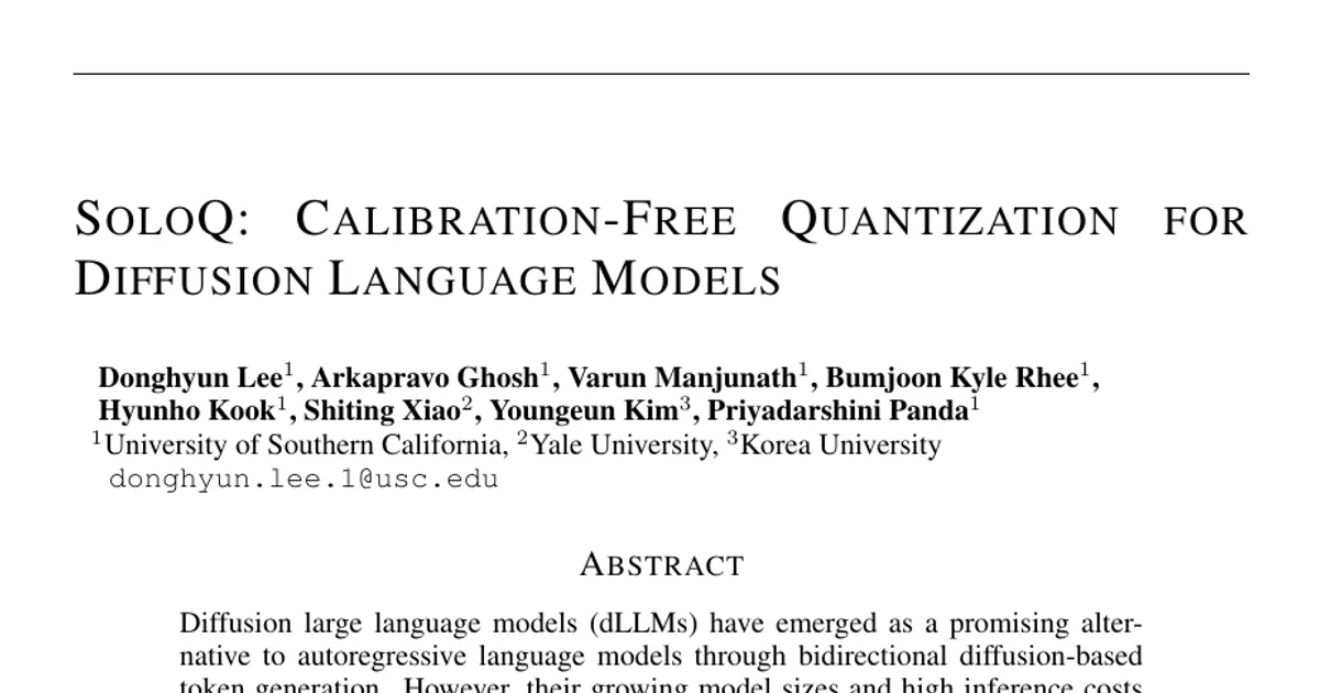SoloQ: Calibration-Free Quantization for Diffusion Language Models
