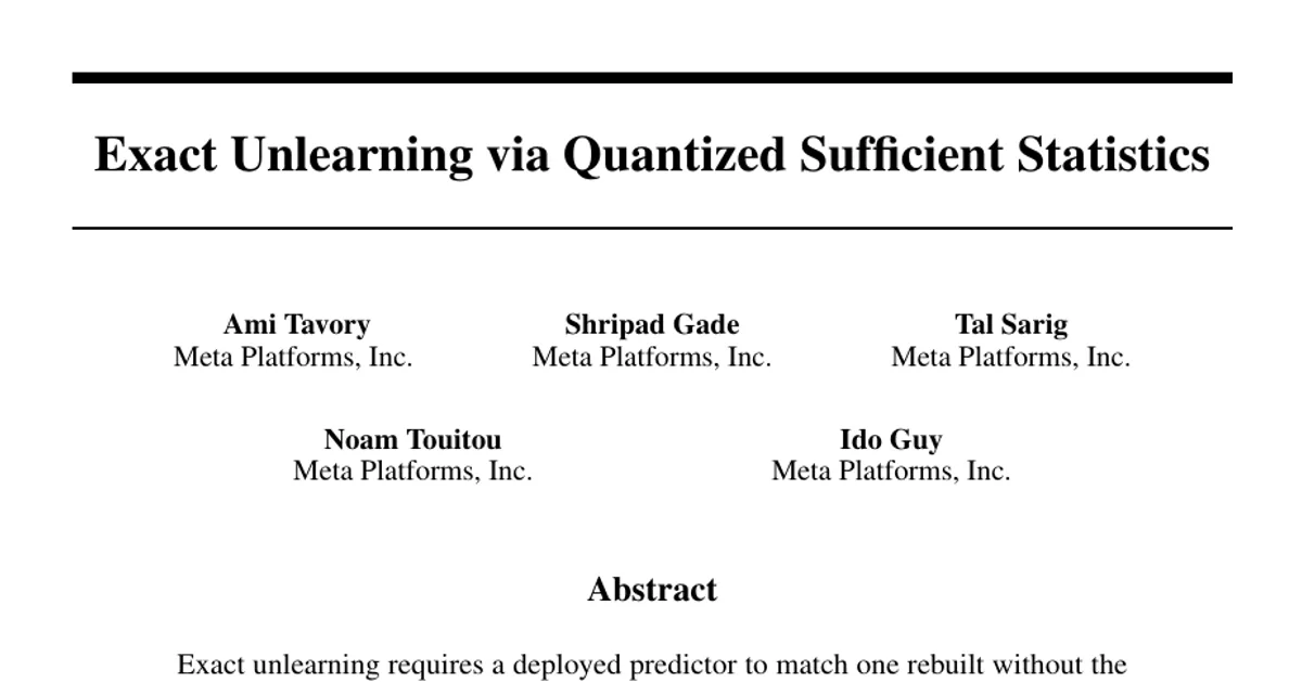Exact Unlearning via Quantized Sufficient Statistics