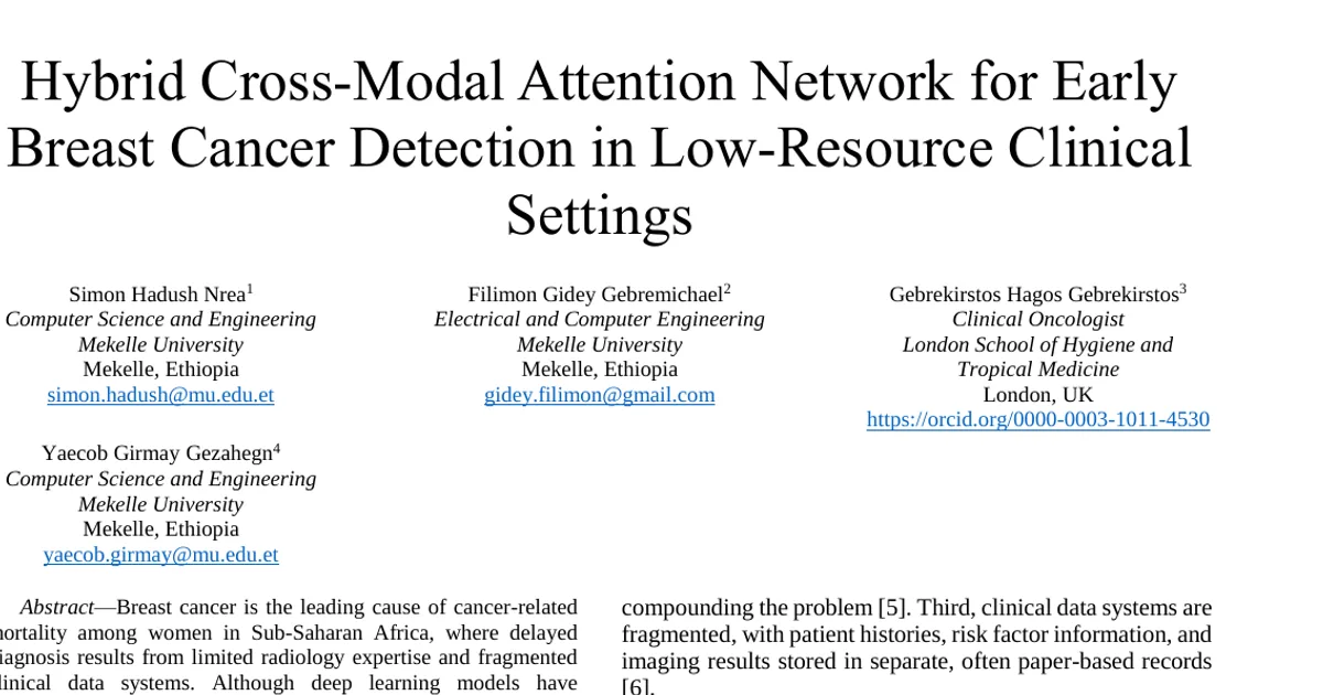 Hybrid Cross-Modal Attention Network for Early Breast Cancer Detection in Low-Resource Clinical Settings