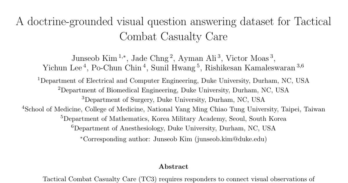 A doctrine-grounded visual question answering dataset for Tactical Combat Casualty Care