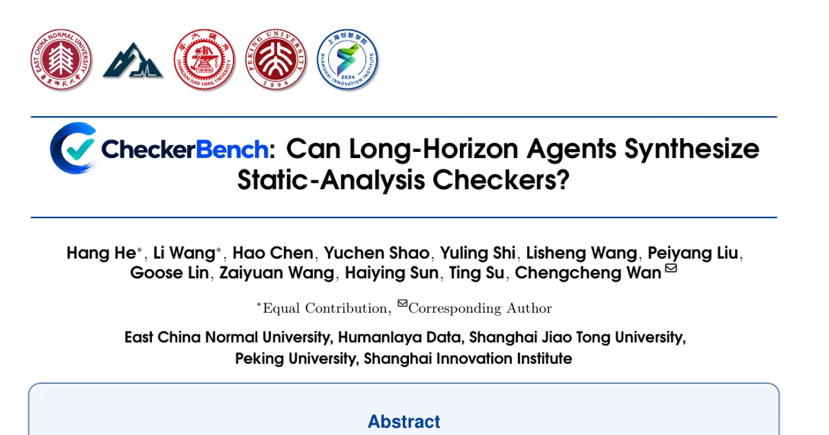 CheckerBench: Can Long-Horizon Agents Synthesize Static-Analysis Checkers?