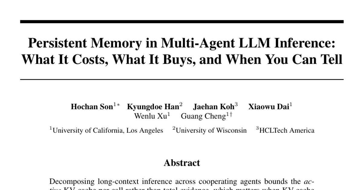 Persistent Memory in Multi-Agent LLM Inference: What It Costs, What It Buys, and When You Can Tell