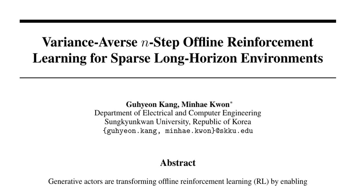 Variance-Averse $n$-Step Offline Reinforcement Learning for Sparse Long-Horizon Environments