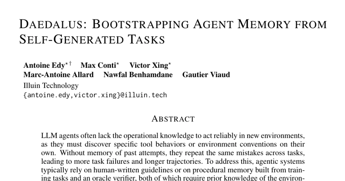 DAEDALUS: Bootstrapping Agent Memory from Self-Generated Tasks