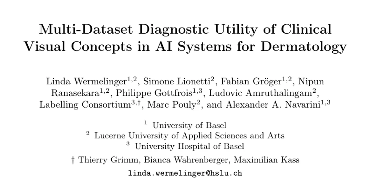 Multi-Dataset Diagnostic Utility of Clinical Visual Concepts in AI Systems for Dermatology